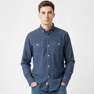 Weatherproof Vintage Mens Blue Chambray Long Sleeve Button Up‎ Shirt XL